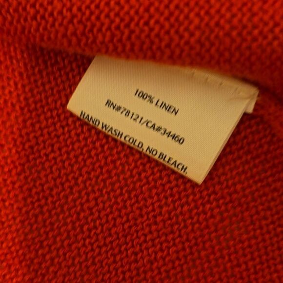 Eileen Fisher medium Cardigan Sweater Linen Orange Short Sleeve Open Front Women - Picture 8 of 10